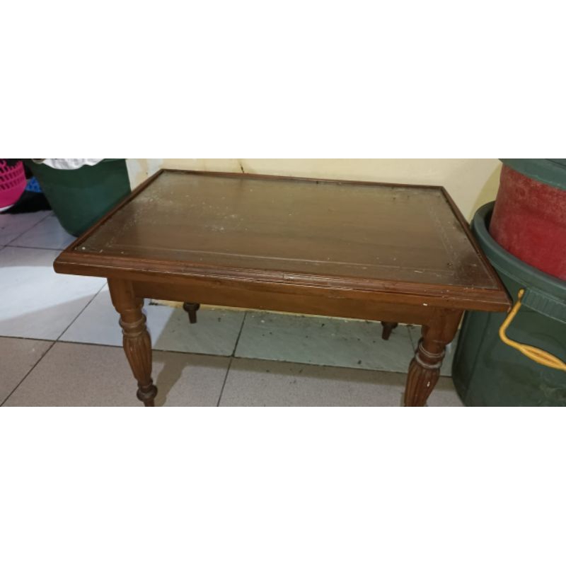 meja kayu ukir kaca 37x57x35 2 pcs bekas bagus