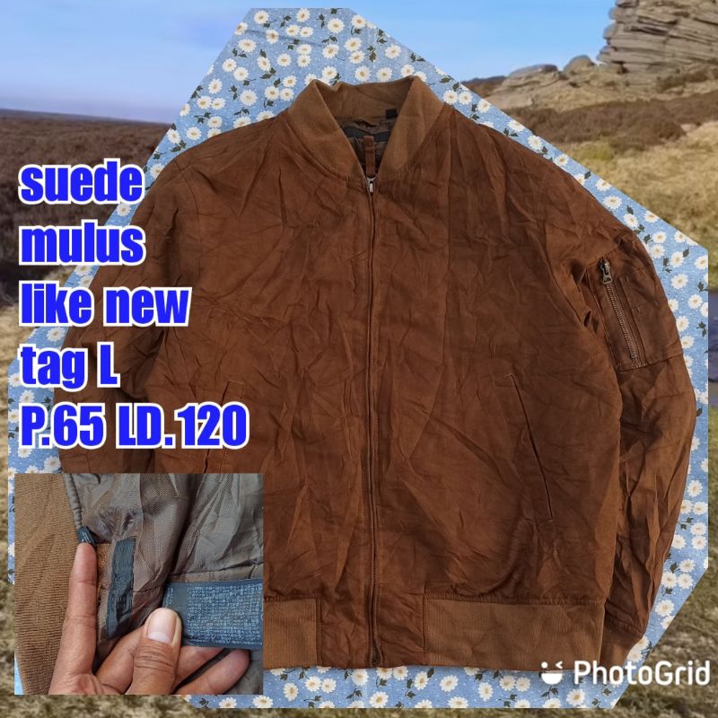 jaket work kerja casual bomber suede coklat uniqlo