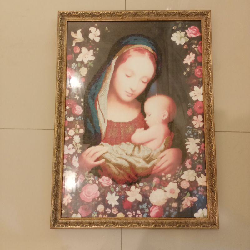 Pajangan Lukisan diamond painting Bunda Maria dan bayi Yesus Ibu dan anak Holy Mary and Jesus