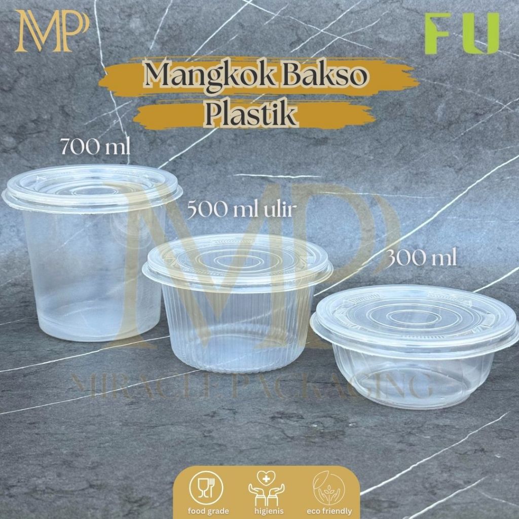 Mangkok FU 300ml Ulir 500ml Garis 700ml panjang / Mangkok Plastik Bakso Mie Ayam Sekali Pakai 25pcs
