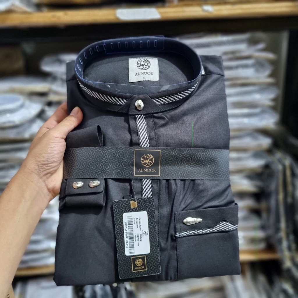 Baju Koko AL NOOR PUTIH HITAM Pria / Koko Putih Alnoor Lengan Panjang Bahan Katun