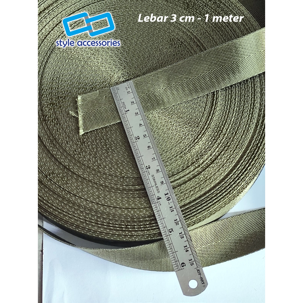 Tali Webbing Nylon Bisban Tas lebar 3 cm warna hijau lumut - per 1 meter