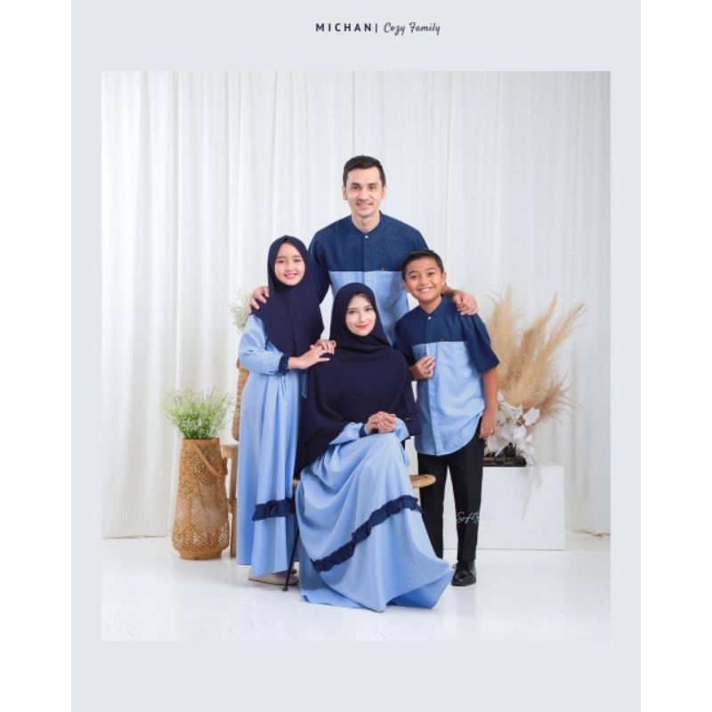 Baju Muslim Seragam Keluarga Sarimbit Michan Sarimbit Keluarga warna biru Cozy Family Michan Sarimbi