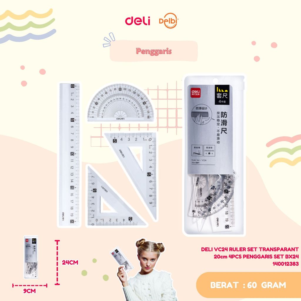 

DELI VC24 RULER SET TRANSPARANT 20cm 4PCS PENGGARIS SET