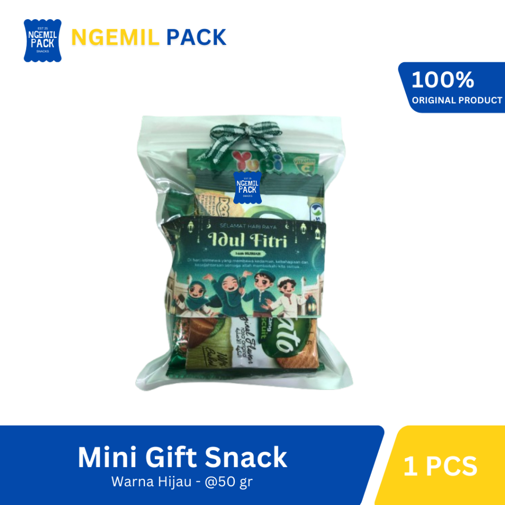 

E04 - Mini Gift Snack / Mini Hampers Snack Tema IDUL FITRI HIJAU Sudah Termasuk Pita & Stiker @50Gr