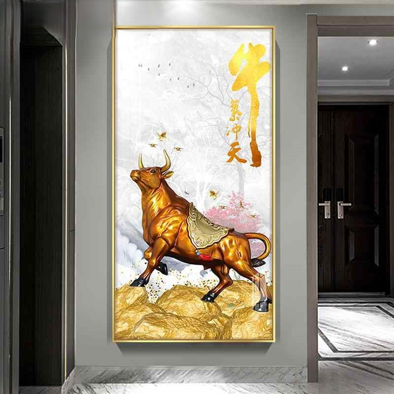 5D Diamond Painting Lukisan Porcelain Fengshui - Model Kerbau | Ayam Jago | Harimau | Kuda | Merak