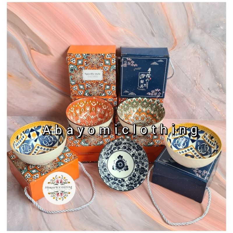 1BOX ISI 6PCS MANGKOK KERAMIK BATIK + FREE SUMPIT BARU/ HAMPERS MANGKOK KERAMIK TERBARU MOTIF BATIK