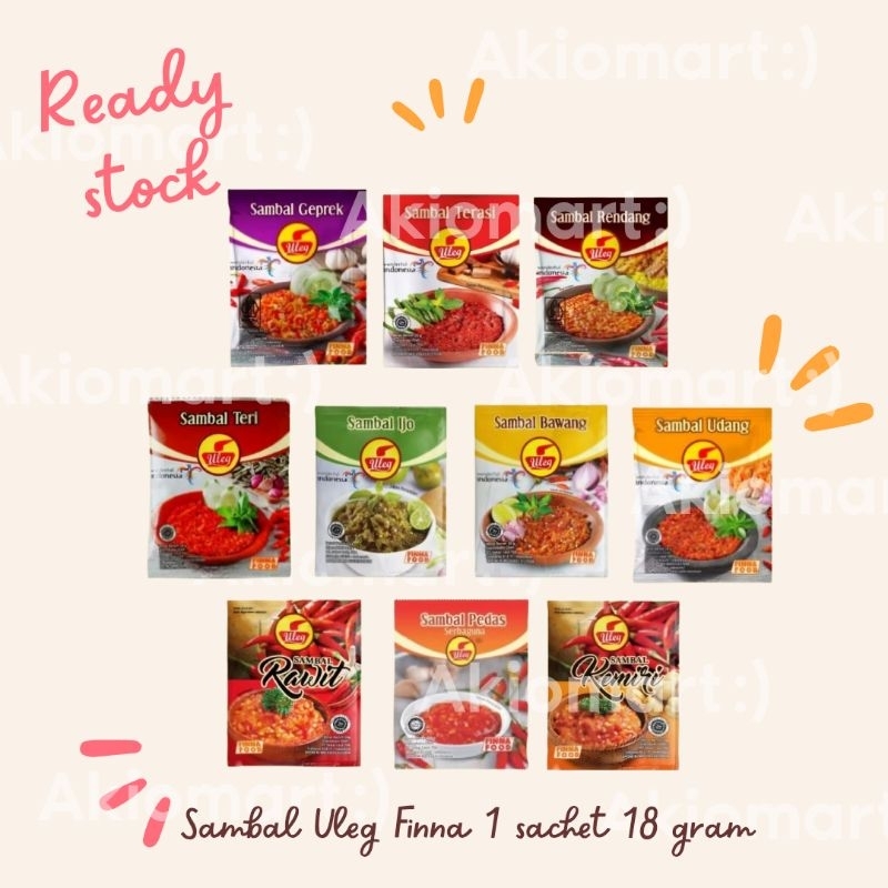 

Sambal Uleg Finna Sambel Terasi Geprek Rendang Teri Ijo Bawang Udang Rawit Pedas Kemiri 1 sachet 18 gram