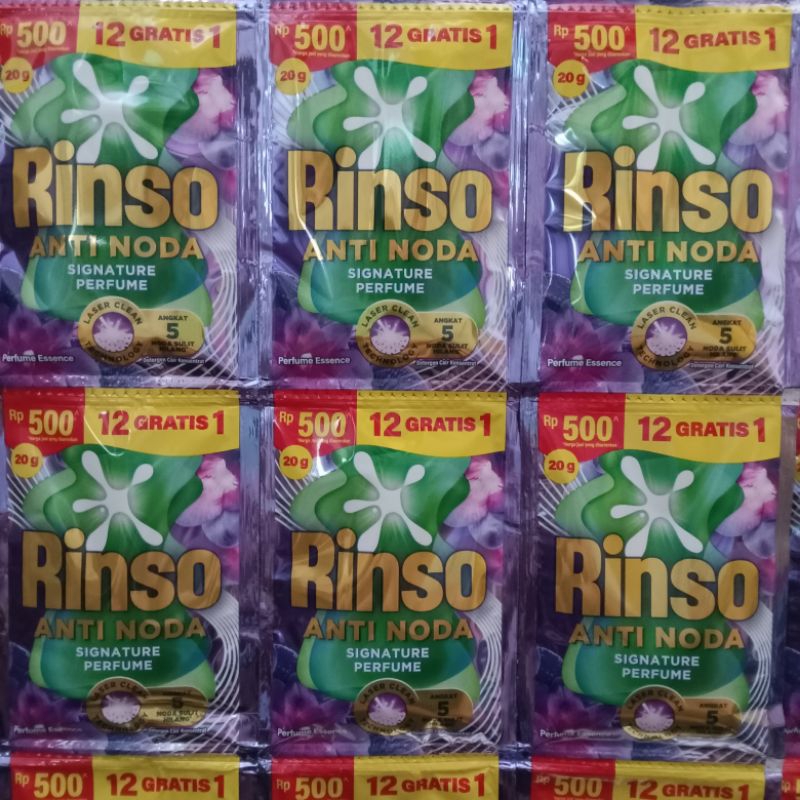 78 SACHET RINSO CAIR ANTI NODA SIGNATURE PERFUME 500 UNGU PERFUME ESSENCE (DETERGEN)