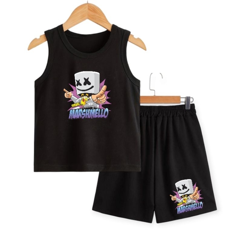 Setelan atasan singlet marshmello anak laki-laki & perempuan usia 2-9 tahun