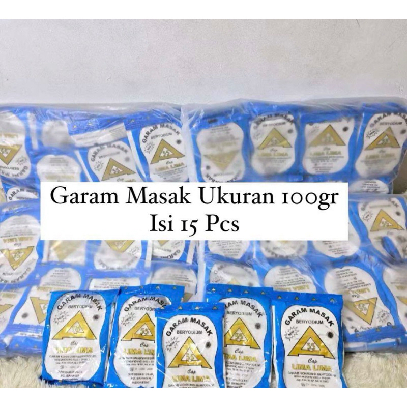 

Promo Murah Meriah 15 Pcs Garam Cap Lima-Lima Ukuran per pcs 100Gr