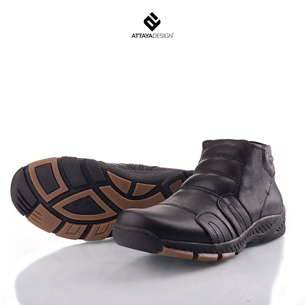 KODE E44C ATTAYA DESIGN Sepatu Boot Pria Kulit Asli Fashion Casual Zipper Tanpa Tali STG21