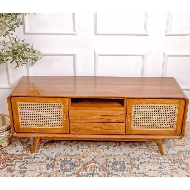 Lemari TV Rotan kayu jati murah, meja tv jati jepara minimalis,kabinet furniture jati