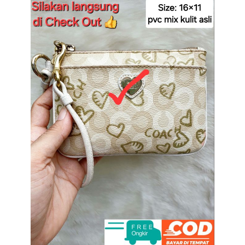 Dompet Pouch Coach Mini Pvc mix Kulit Asli Wanita
