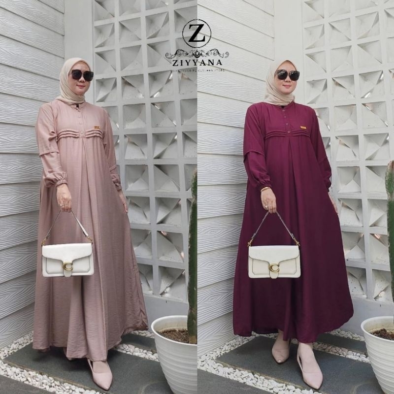 gamis polos polo linen - amina dress polo linen premium | gamis lebaran busui mewah modis elegan sim