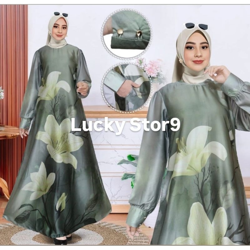 Lucky Stor9 || Gamis Pesta Masa Kini || Gamis Silk Premium || Lidya Fashion