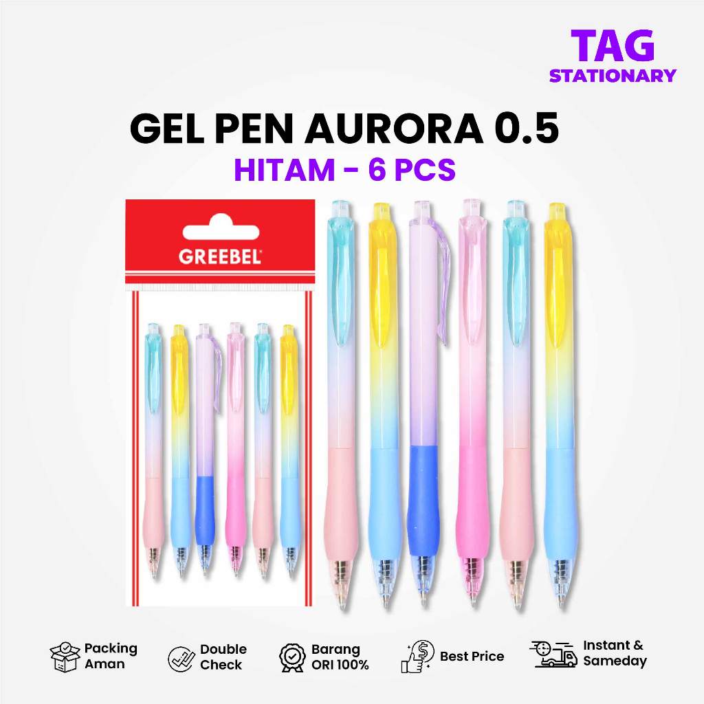 

GREEBEL PULPEN GEL / GEL PEN GP-511 AURORA Hitam 0.5 (6PCS/SET) / Ballpen Gel Ballpoint Bolpen Gel