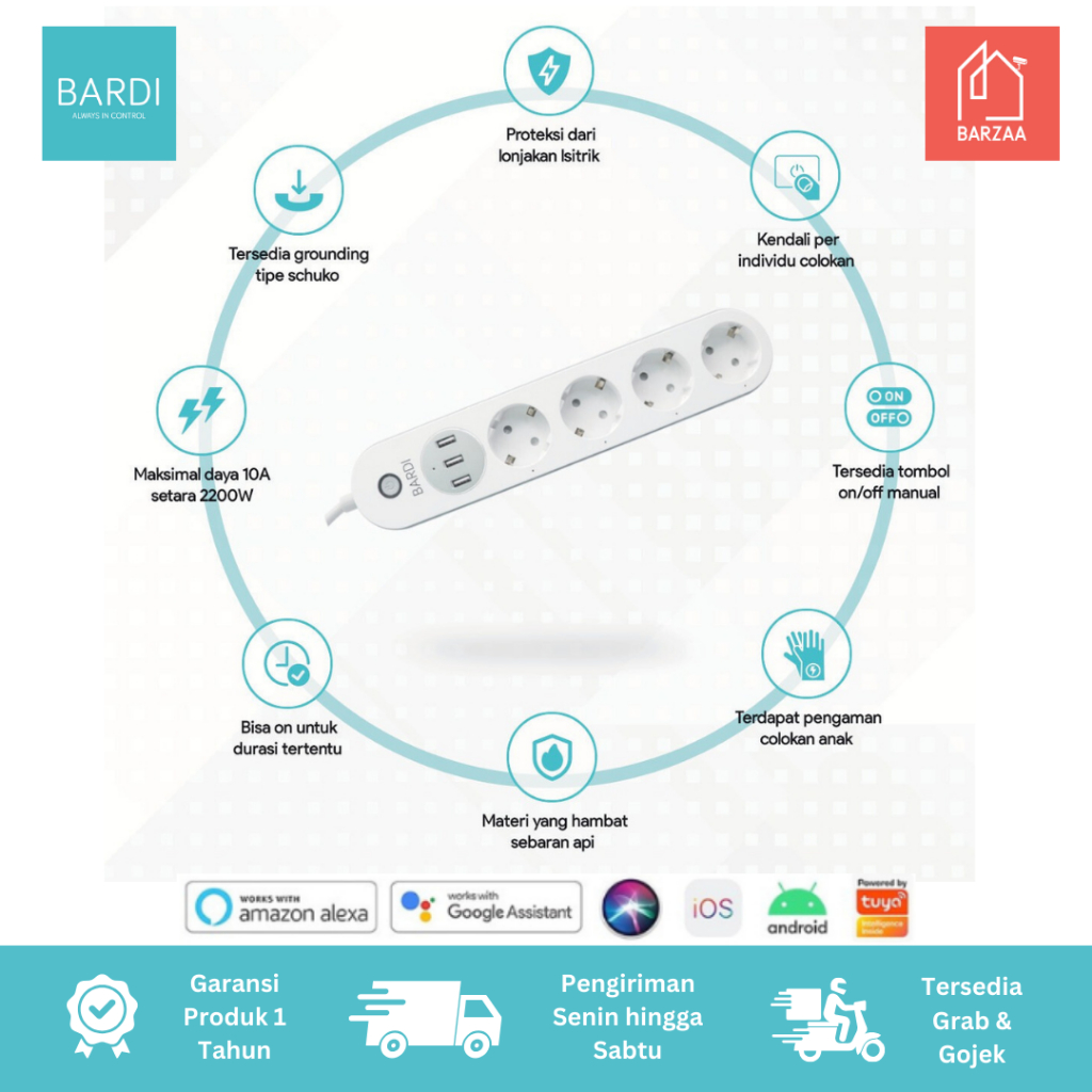 BARDI Extension Power Strip | Colokan Pintar | Stop Kontak Kabel | Stop Kontak USB