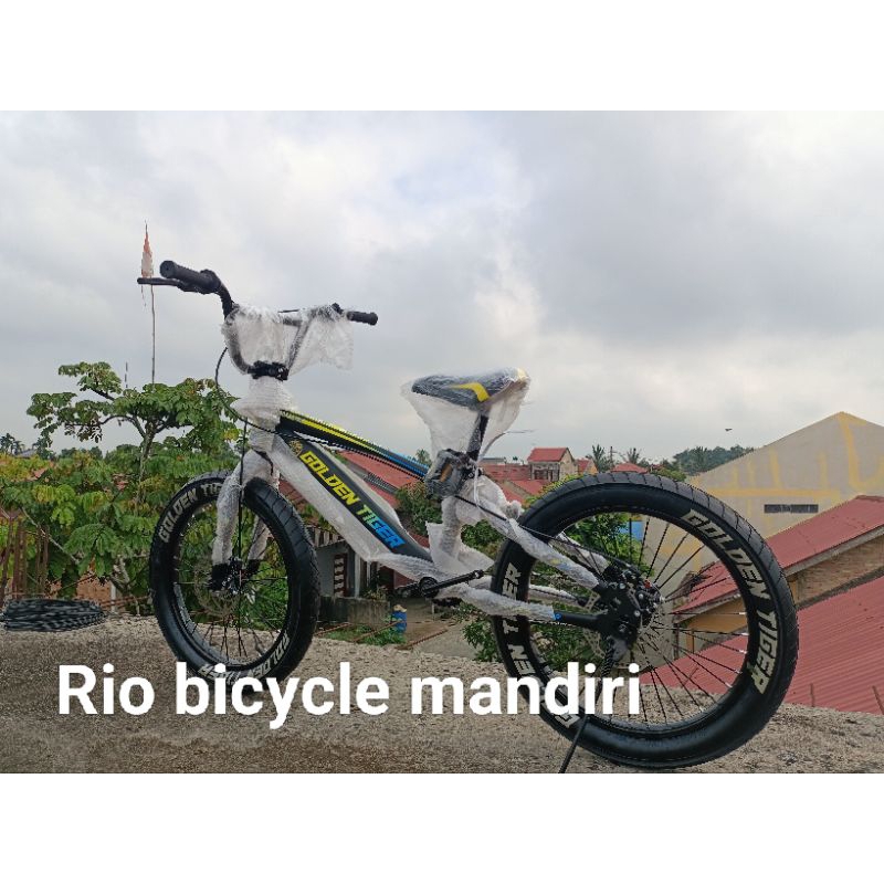 Sepeda bmx golden tiger ring 20 rem double cakram (warna hitam list kuning)