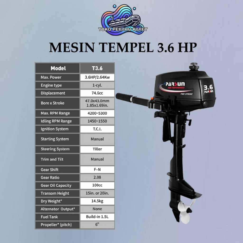Mesin Tempel Outboard Parsun 3.6 PK 2 Stroke Untuk Perahu