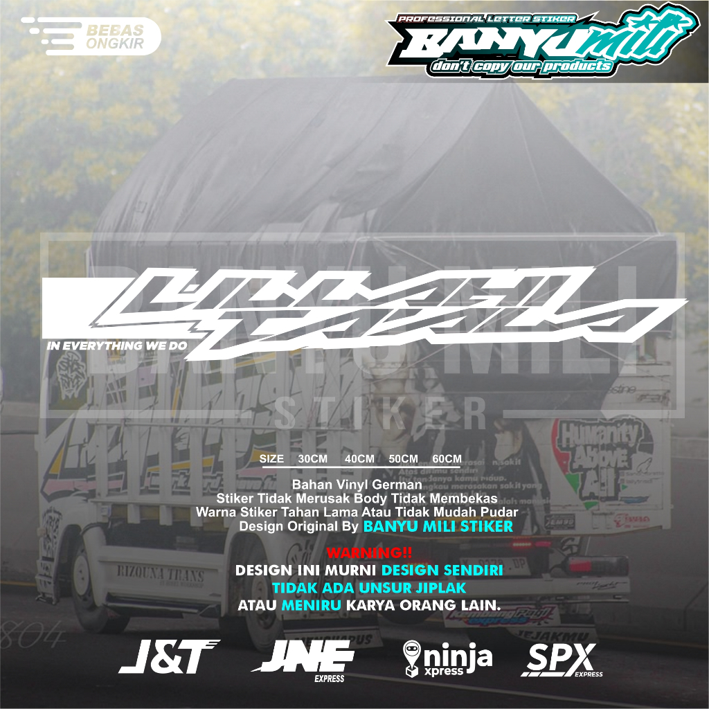 Stiker truk lillahita'ala cutting kaca depan truk mobil pickup canter giga granmax stiker kaca lilla