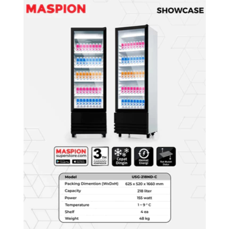 Maspion lemari pendingin showcase USG-218ND
