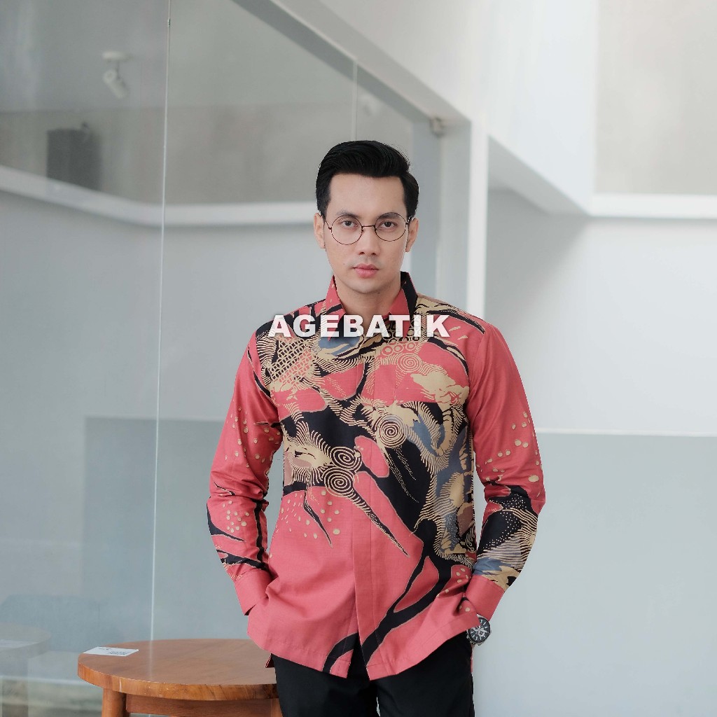 AGEBATIK AGE008 - Kemeja Batik Pria Lengan Panjang Pendek - Slim Fit - Motif Sisik Ikan - Katun Prem