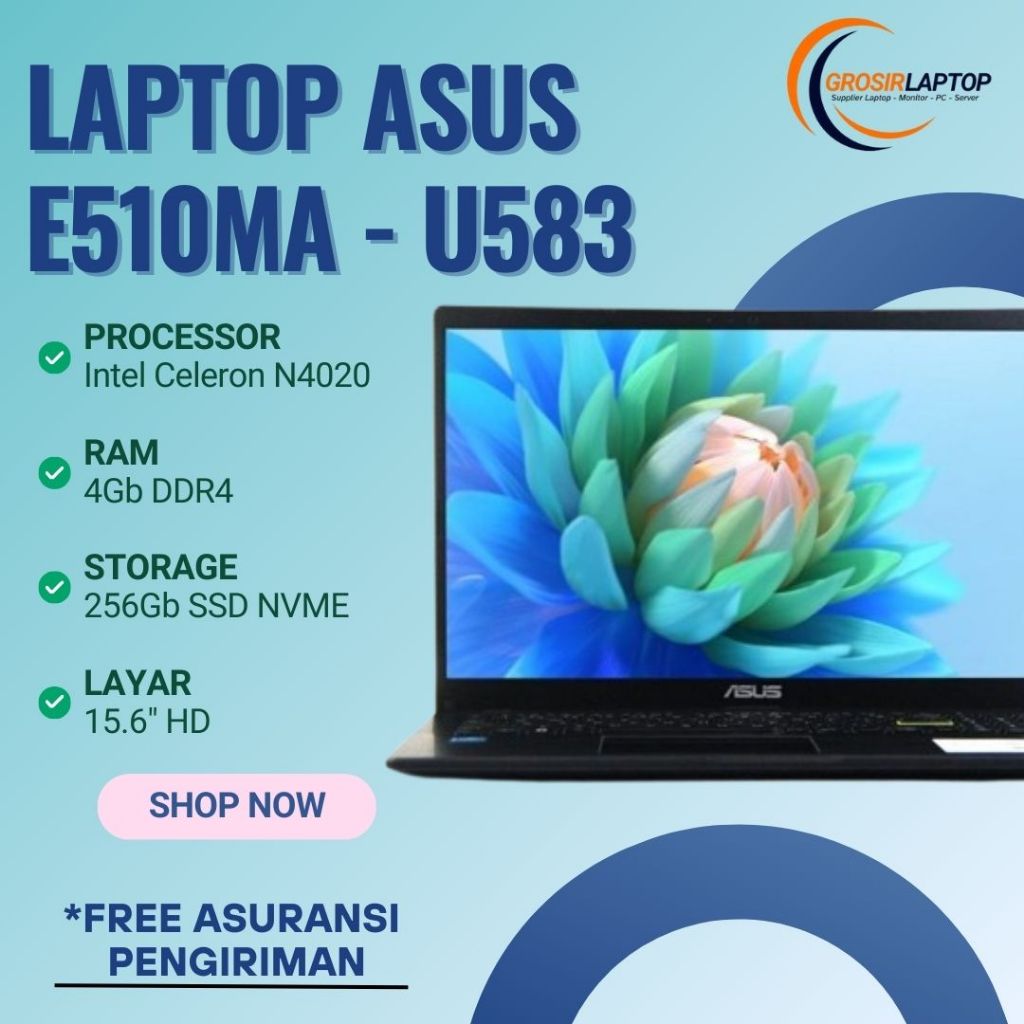 Laptop murah Asus E510MA - U583 Intel celeron N4020 ram 4gb ssd 256gb 15,6" baru