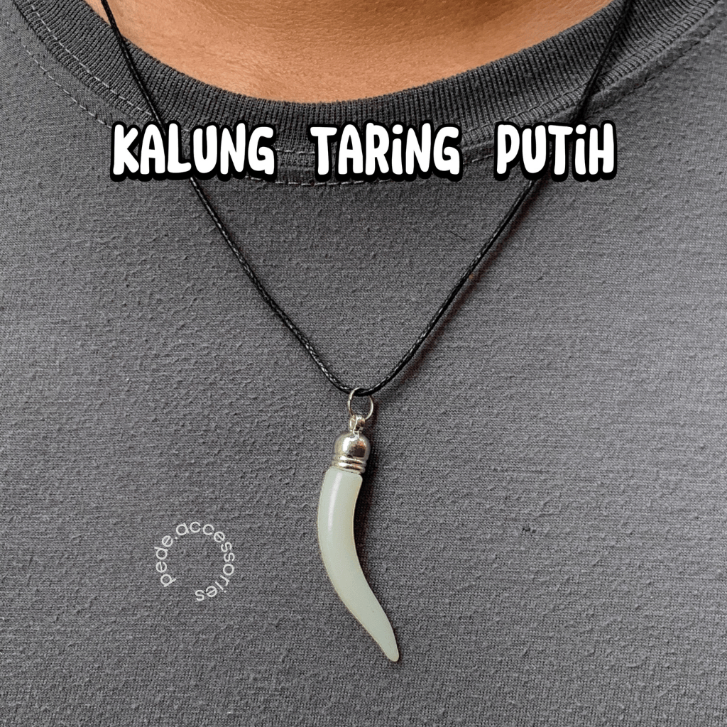 Kalung Etnik Cowok Taring Gading Cowok Putih Tulang Keren Tali Bisa Panjang Pendek