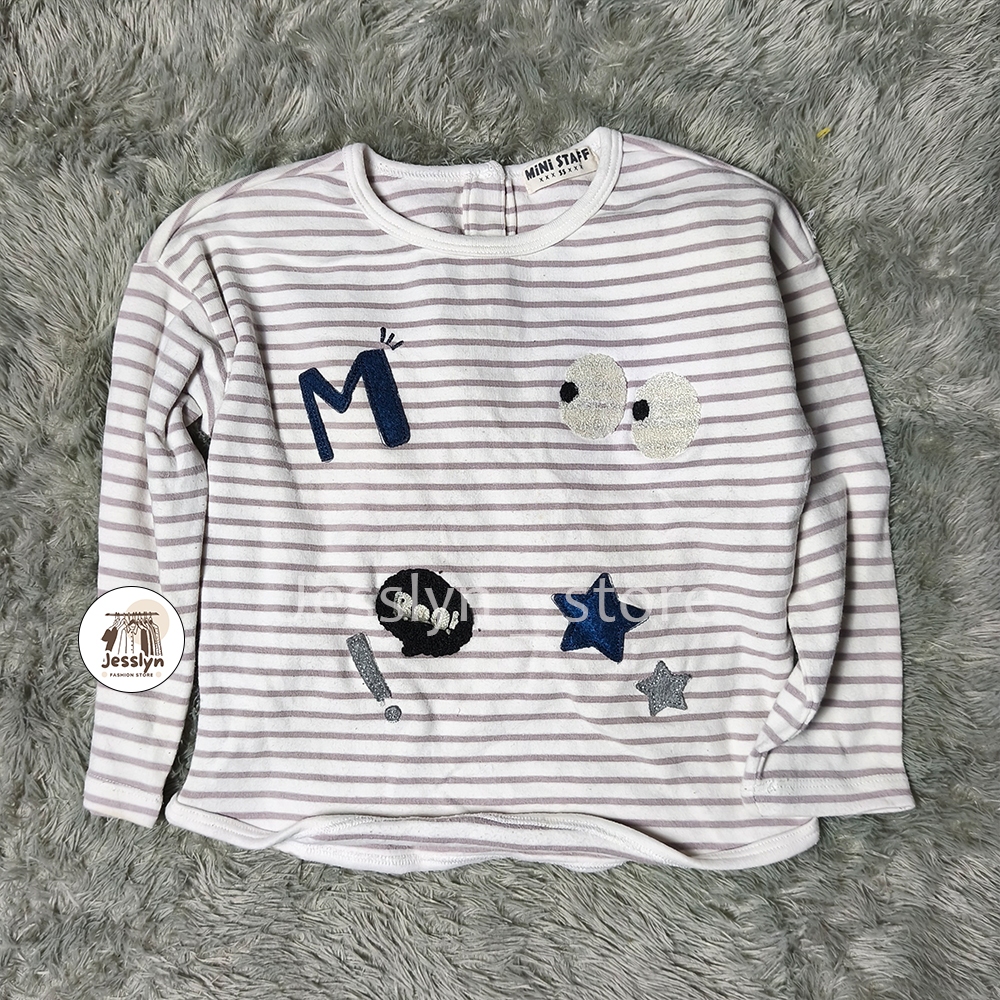 "MINI STAFF" Baju kaos anak usia 3-4 tahun / baju anak perempuan 3-4 tahun / atasan kaos salur anak 