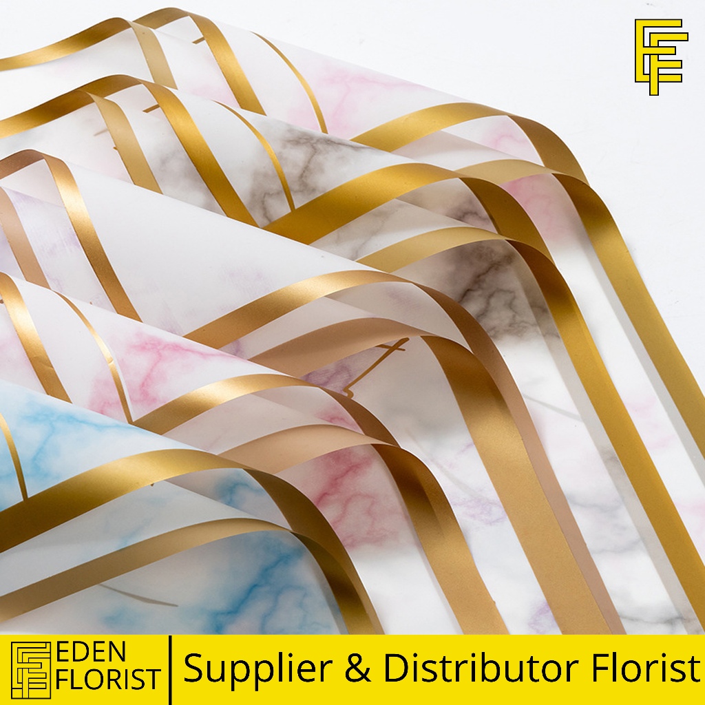 

20 Lembar Kertas Cellophane Buket Bunga Flower Wrapping Gold Line Marble Celophane KB6048