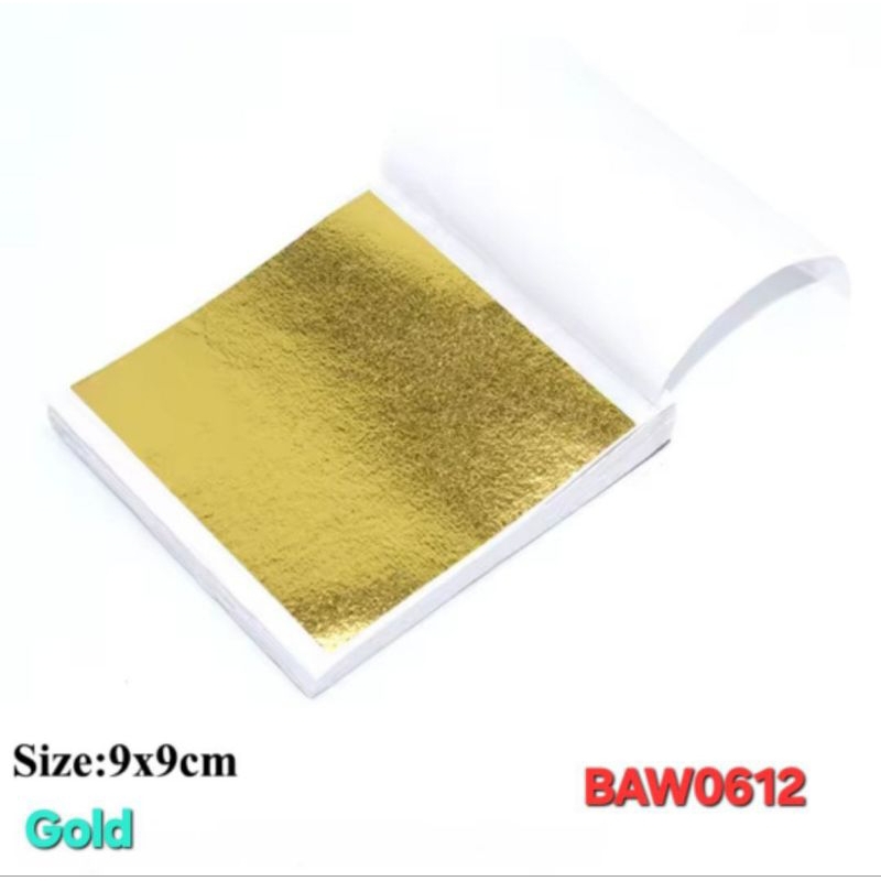 

kertas prada foil leaf gilding sheet warna emas Ukuran 8,5 X 9,3 cm isi 10 lembar