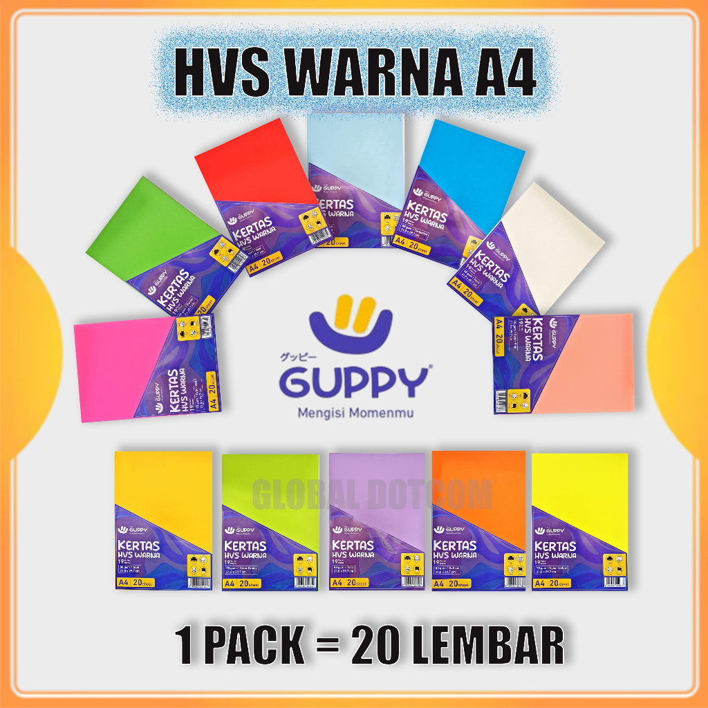 

GUPPY KERTAS HVS WARNA WARNI A4 80 GRAM 75 GSM COLOR PAPER (20 LEMBAR)