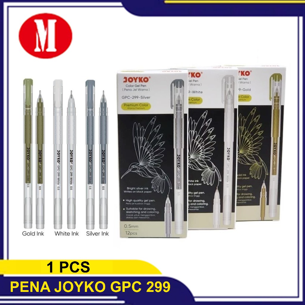 

Pulpen Warna / Color Gel Pen White Silver Gold - Joyko GPC-299 PCS
