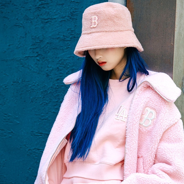 [Ready]MLB Fleece Teddy Bucket Hat in Lilac LA Dodgers l Pink Boston Redsocks