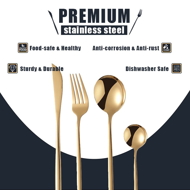 Anqi Sendok Garpu Stainless Korea | Sendok Garpu Set Stainless | Gold Silver Rosegold Sendok Garpu P