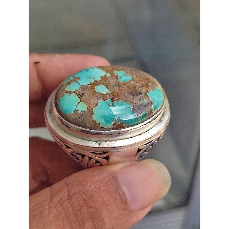 Pirus Persia Natural Super Jumbo Ring Perak Murni Sangat Tebal