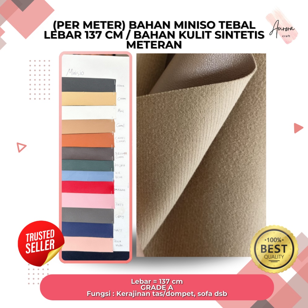 KODE F94W PER METER BAHAN KULIT SINTETIS MINISO TEBAL GRADE A  KULIT SINTETIS METERAN LEBAR 137 CM