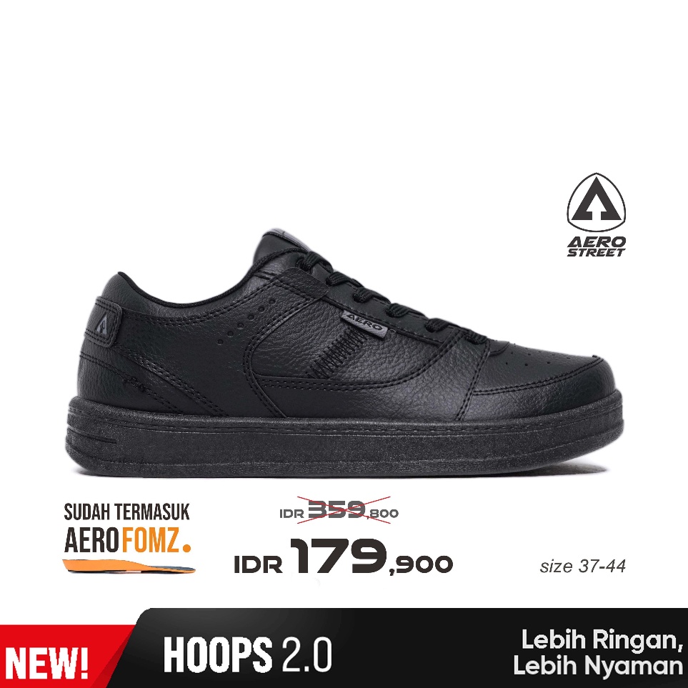 KODE D16W Aerostreet 3744 Hoops Low 2 All Black  Sepatu Sneakers Casual