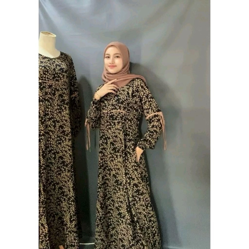 Dress Rayon Motif Premium Gamis Mewah Muslim Lebaran Pesta Remaja Dewasa Layer Size S - XL