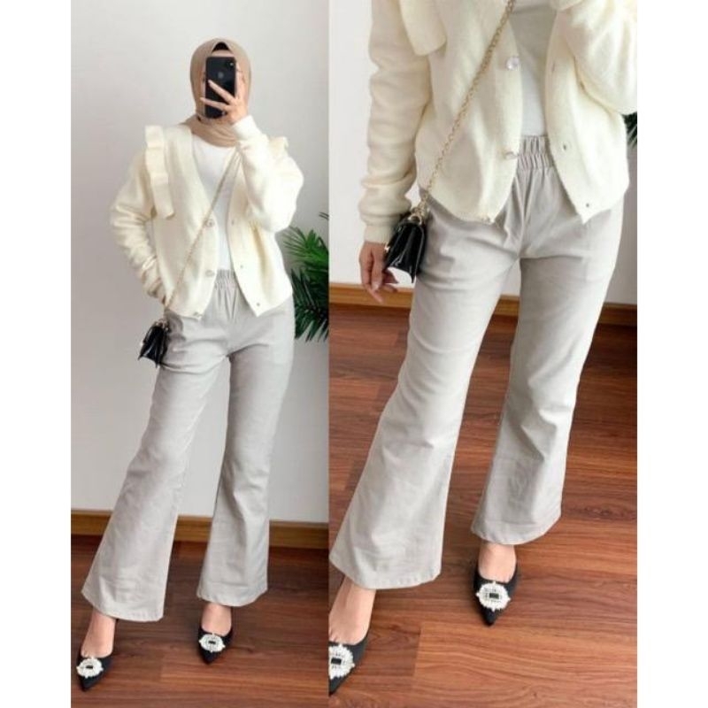 Celana Cutbray Wanita - Clana Panjang Kerja Pinggang Full Karet Super JUMBO Bahan Katun Twill Combed