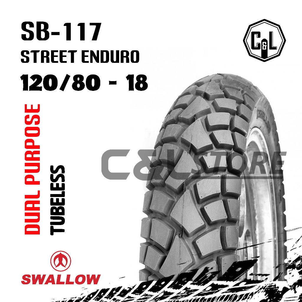BAN LUAR SWALLOW 120/80-18 RING 18 SB-117 STREET ENDURO TUBELESS