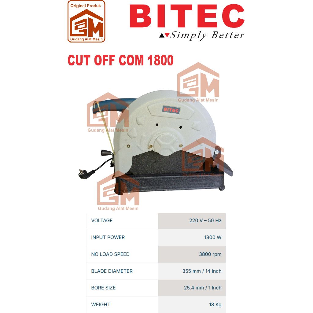 Mesin Potong Besi CutOff Cut Off 14" Chapsaw BITEC COM1800 COM 1800