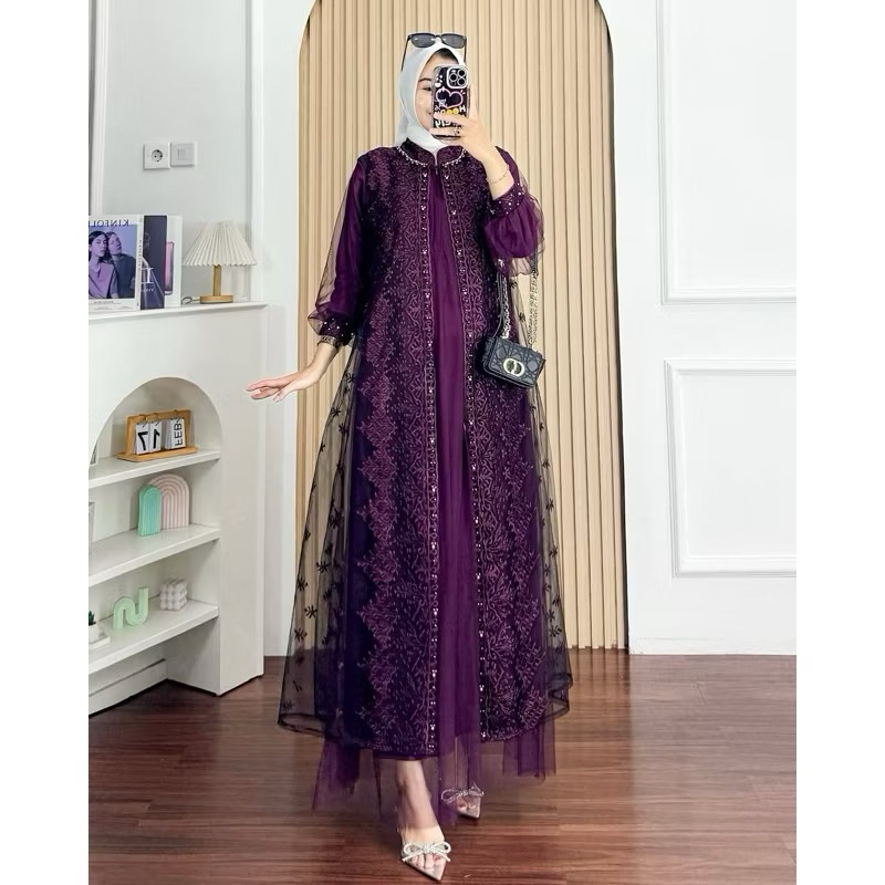 [NEW ARRIVIAL] MIKASA Dress Brukat Organza Mewah Busui Friendly / Gamis kondangan / Gamis Lebaran