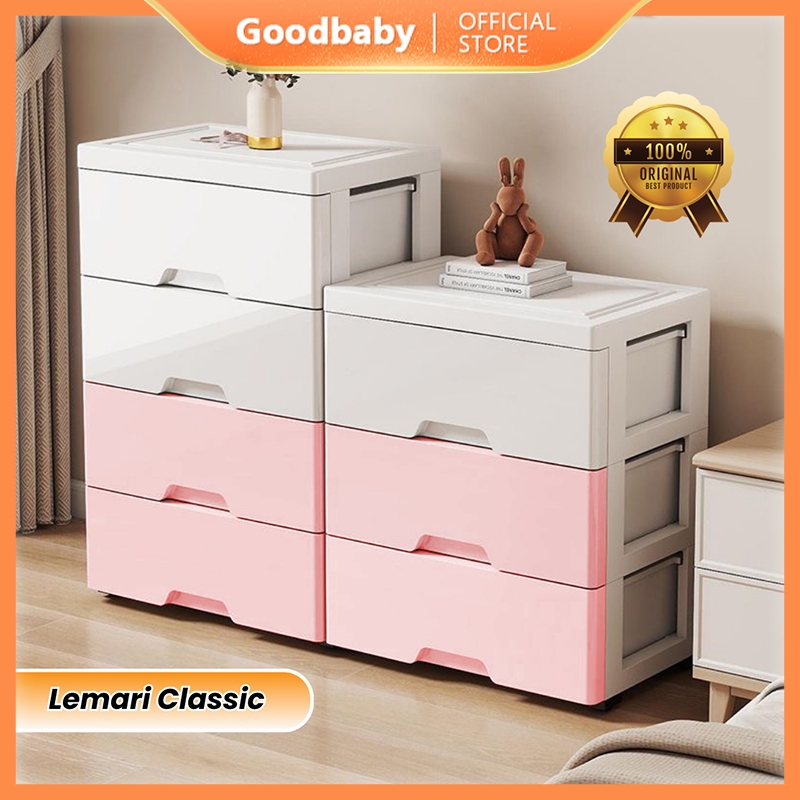 GOODBABY Lemari Pakaian Pink Putih Tertutup Susun Lemari Plastik Tebal Pink Putih Polos Lemari Pakai