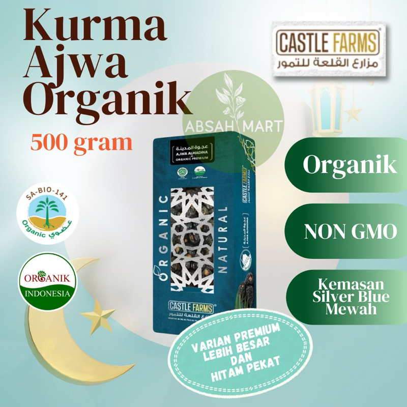 

ABSAHMART DEPOK Organik Kurma ajwa Castle Farms 500 gram premium jumbo Nabi Madinah organic