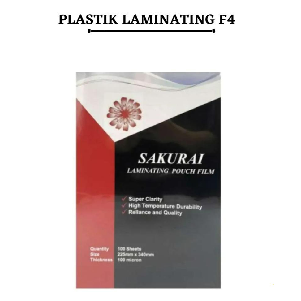 

[ PAK ISI 100 ] Laminating Sakurai F4 / Plastik Laminating Sakurai 1 Pak isi 100 Lembar
