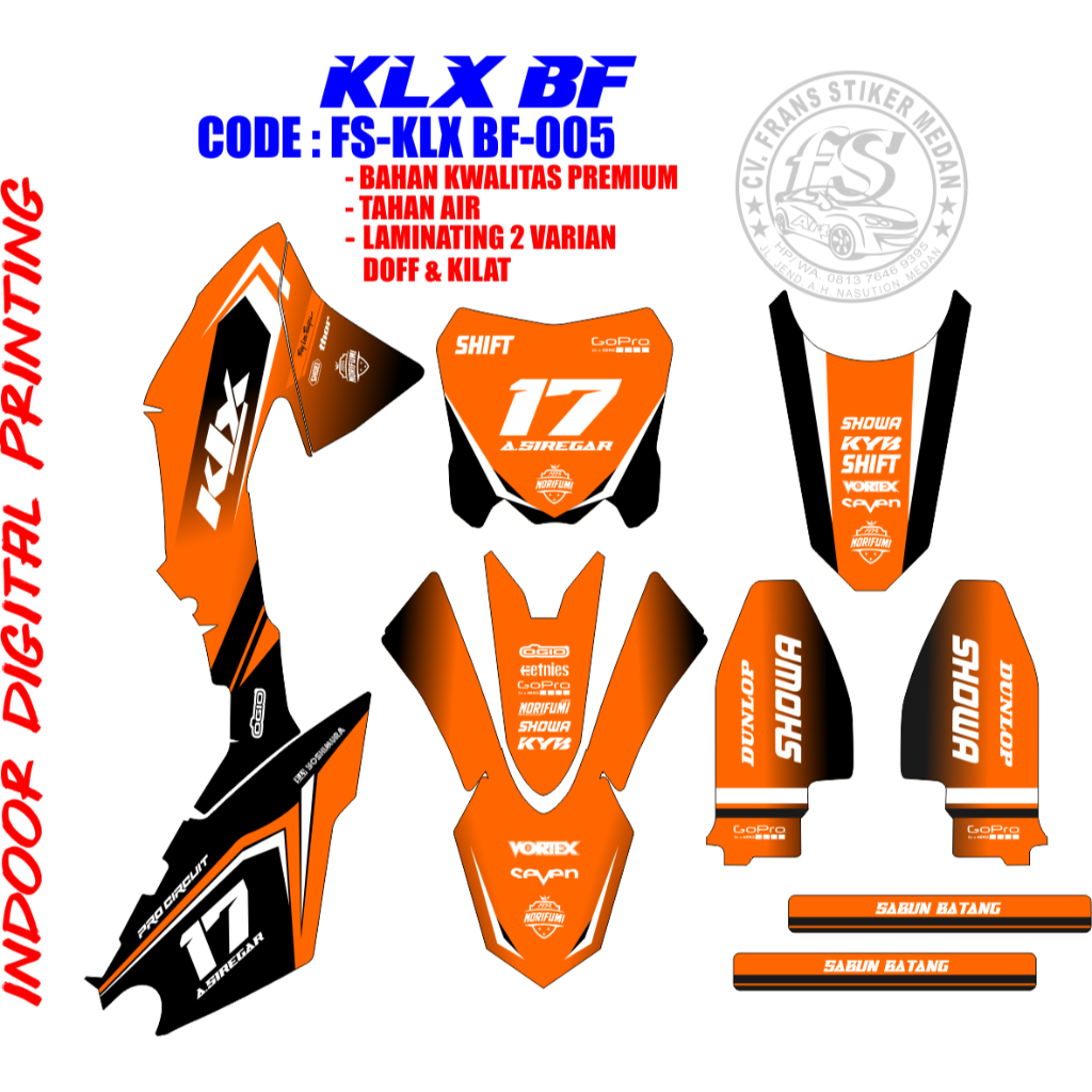 STIKER DECAL FULL KLX BF 150 TAHUN 2015 KODE FS-KLX BF-005 VINYL