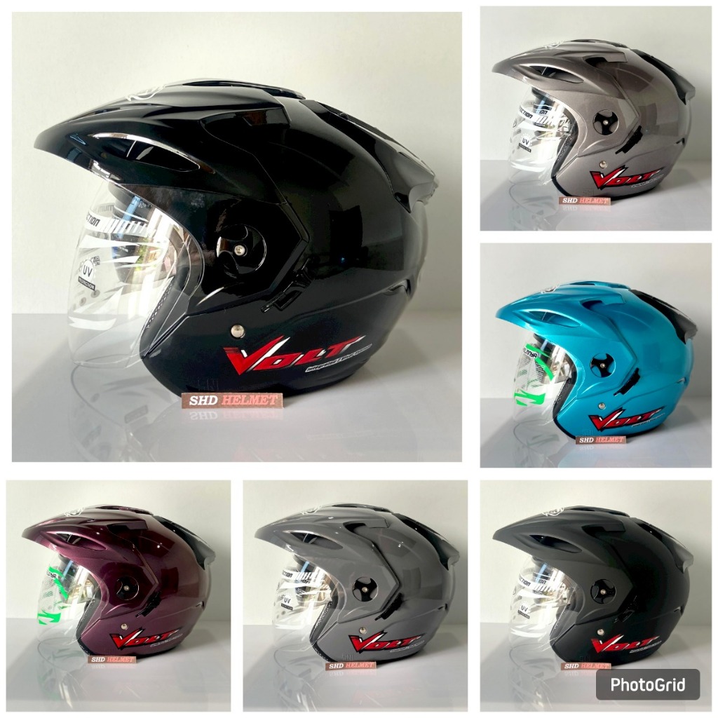 Helm VOG Double Kaca Original Hitam Glossy Doff Ice Blue Grey Ungu Pria Wanita SNI