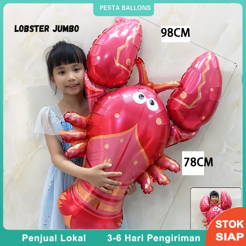 Balon Foil Jumbo Lobster Binatang Laut / Balon Hewan Lobster Jumbo Tema Laut